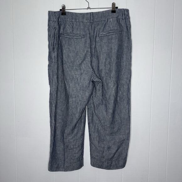 Chico’s Women’s 100% Linen Striped Crop Pants Blue Size 1.5 US 10 - Picture 2 of 4